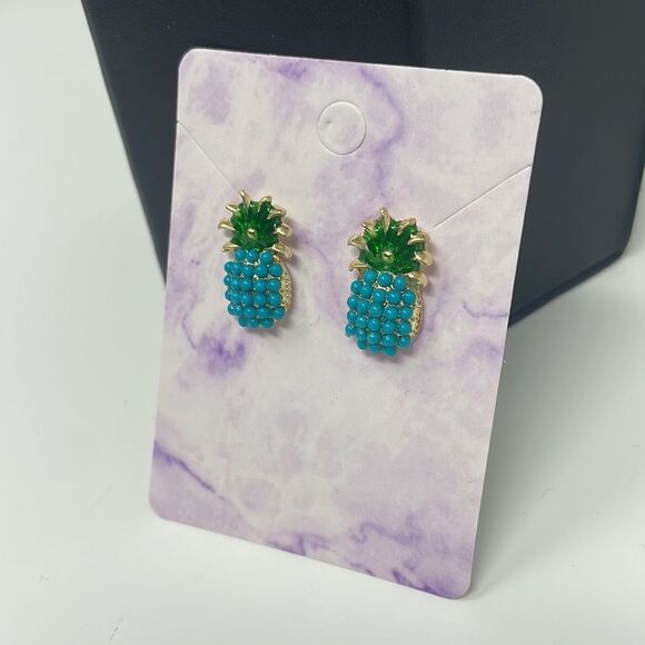 Blue Pineapple Post Studs Earrings - Picture 3 of 6